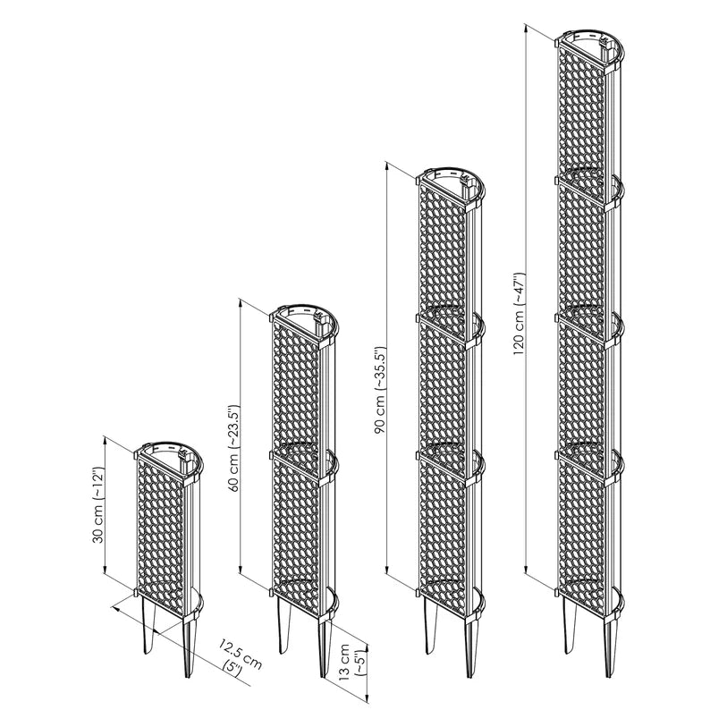 D-Shaped Modular Moss Pole Kit - 12.5x30 cm (5"x12") sections, clear back - Stackable - Monstera Leaf Pattern - toolfree build